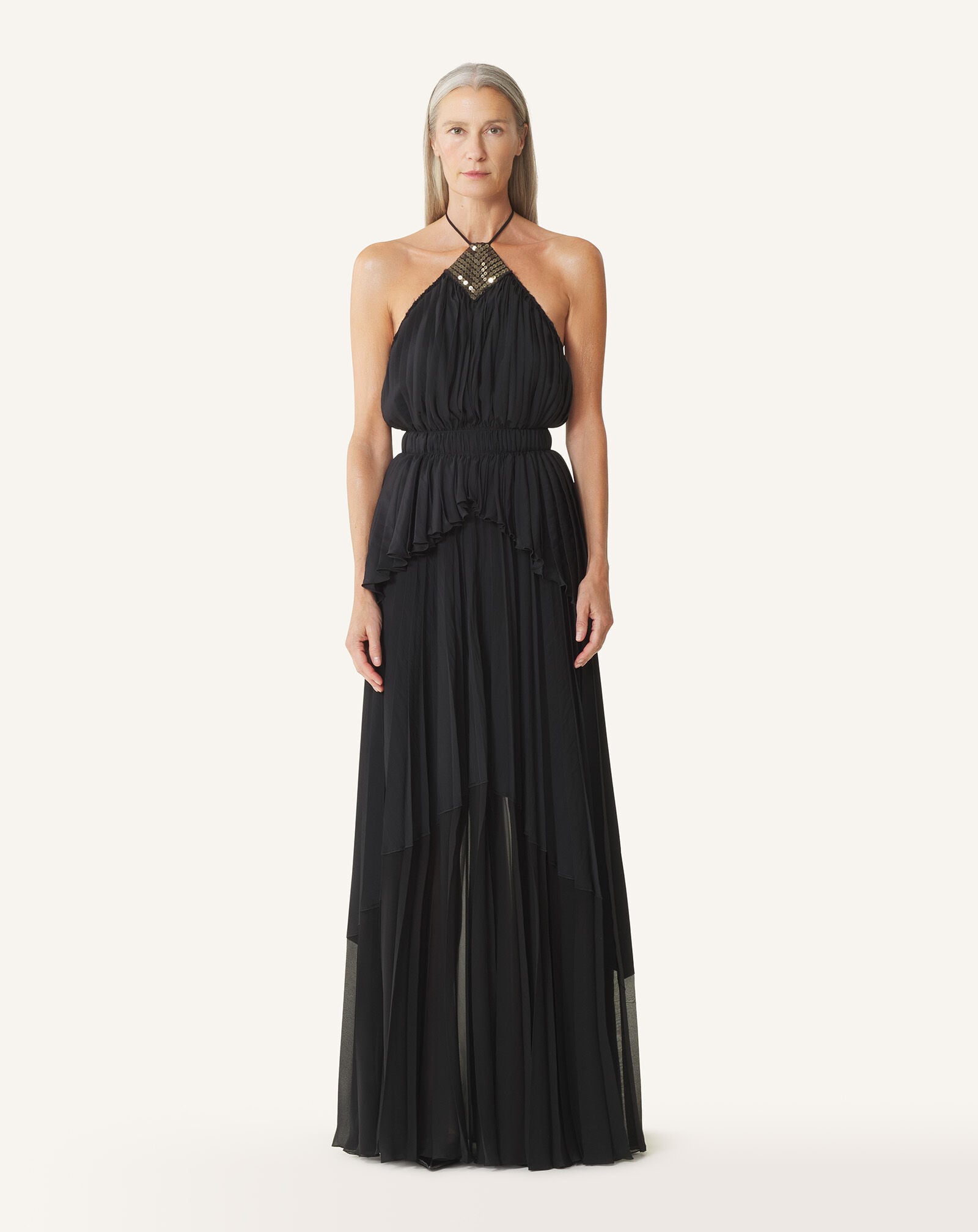 Lanvin BESTICKTES KLEID AUS SEIDE UND CHARMEUSE Schwarz RWDR90354778P26