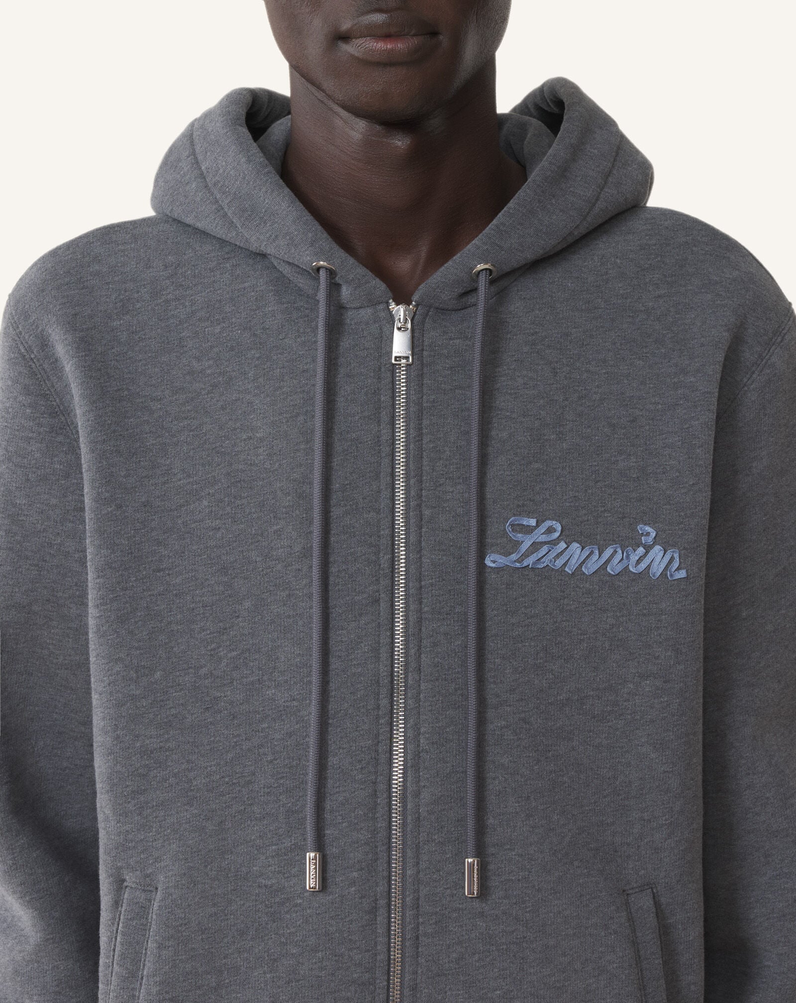 HOODIE ZIPPÉ RUBAN LANVIN EN COTON ET CACHEMIRE Lanvin HOODIE ZIPPÉ RUBAN LANVIN EN COTON ET CACHEMIRE Charbon RMHO0007F013A26