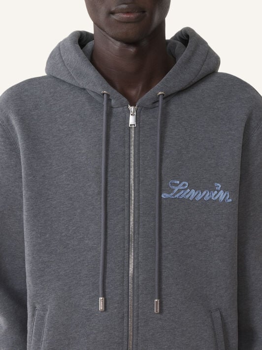 HOODIE ZIPPÉ RUBAN LANVIN EN COTON ET CACHEMIRE Lanvin HOODIE ZIPPÉ RUBAN LANVIN EN COTON ET CACHEMIRE Charbon RMHO0007F013A26