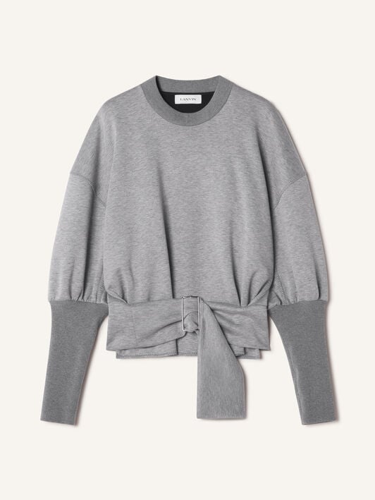SWEATSHIRT CEINTURÉ EN JERSEY DOUBLE FACE Lanvin SWEATSHIRT CEINTURÉ EN JERSEY DOUBLE FACE Gris Clair/Noir RWSS0007J056A26
