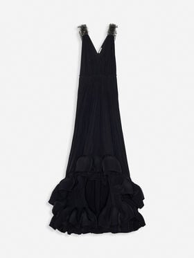 LANGES BESTICKTES ABENDKLEID AUS CHARMEUSE Lanvin LANGES BESTICKTES ABENDKLEID AUS CHARMEUSE Schwarz RWDR90354778A23