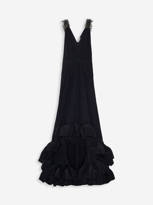 LANGES BESTICKTES ABENDKLEID AUS CHARMEUSE Lanvin LANGES BESTICKTES ABENDKLEID AUS CHARMEUSE Schwarz RWDR90354778A23