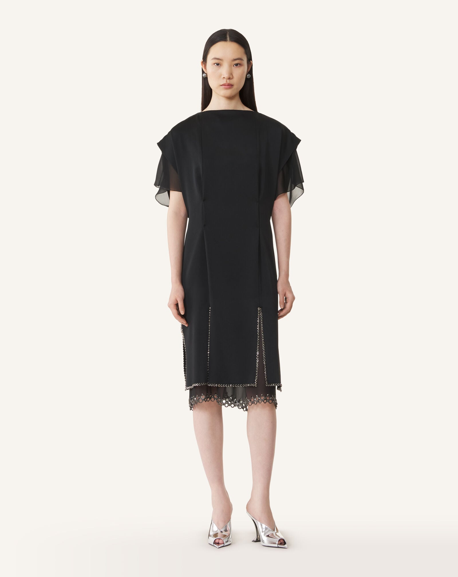 Lanvin ROBE MIDI BRODÉE EN SATIN Noir RWDR90266390A26