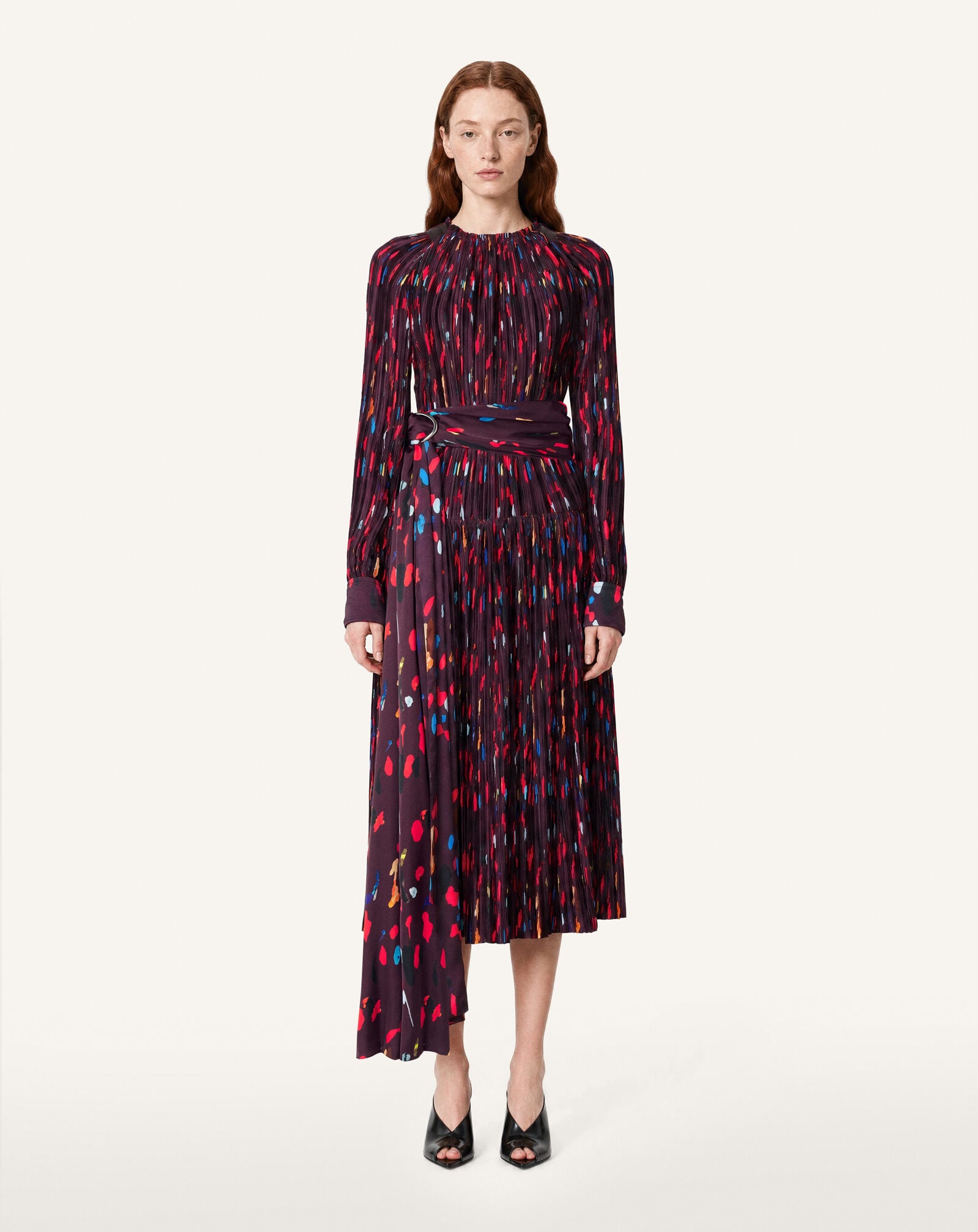PRINTED CHARMEUSE PLEATED DRESS Lanvin PRINTED CHARMEUSE PLEATED DRESS Garnet RWDR00176440A26