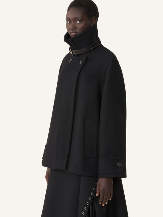 Lanvin HIGH-NECK SHORT COAT Black RWCO00224724A26