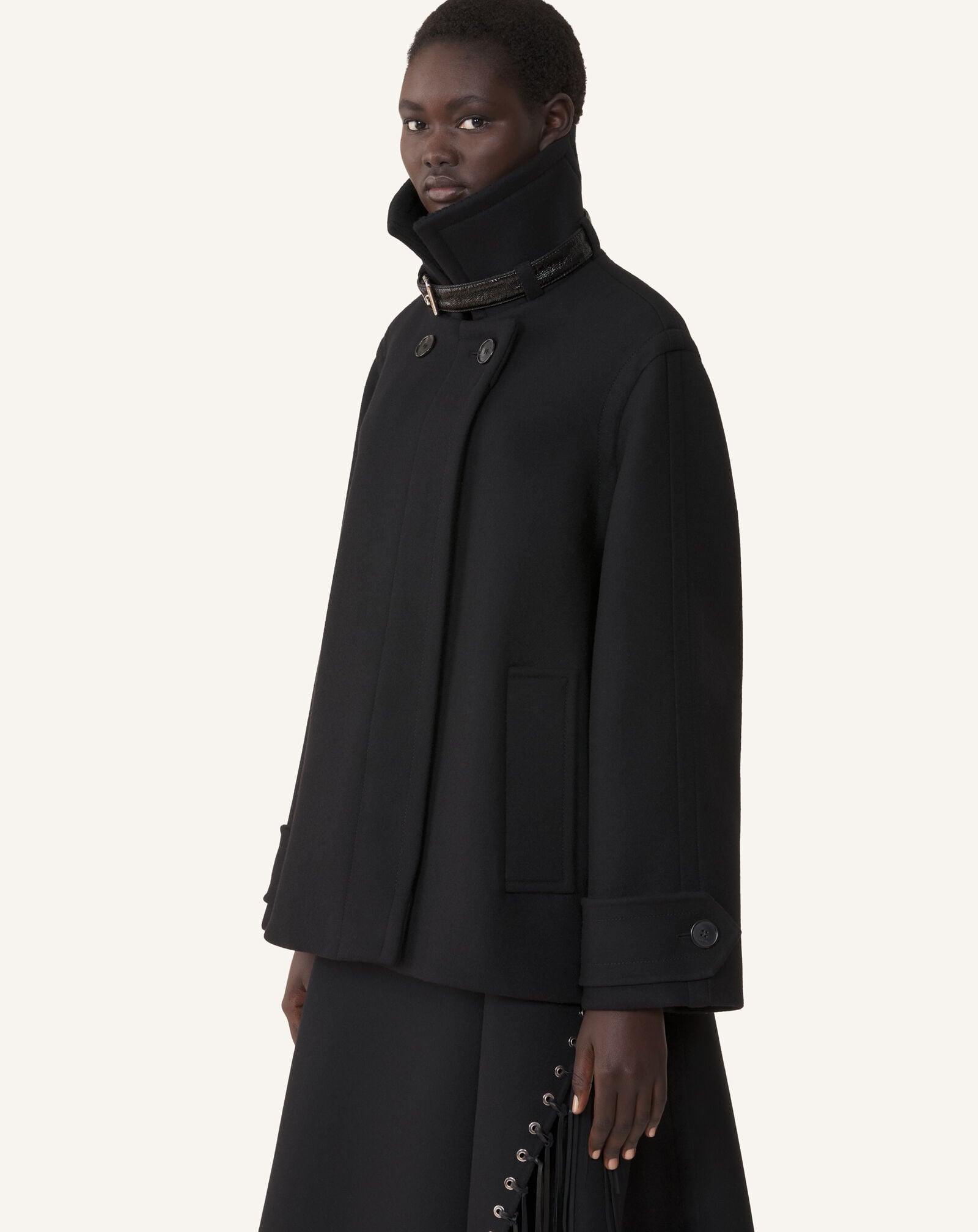 Lanvin HIGH-NECK SHORT COAT Black RWCO00224724A26