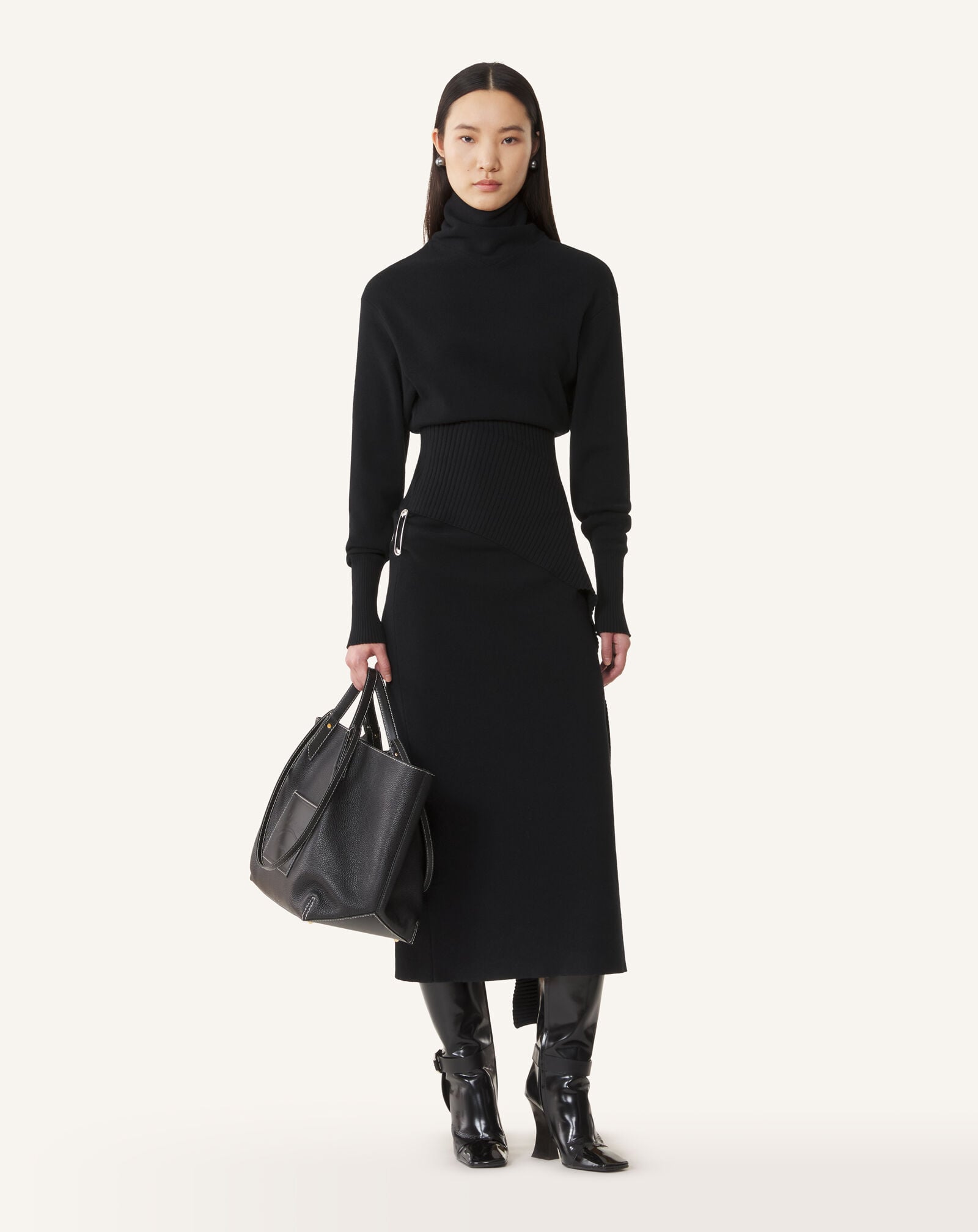 Lanvin ROBE MIDI EN LAINE ET CACHEMIRE Noir RWDR0040K065H25