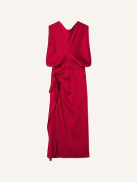 Lanvin ROBE DRAPÉE SANS MANCHES EN SATIN Rubis RWDR00086390A26