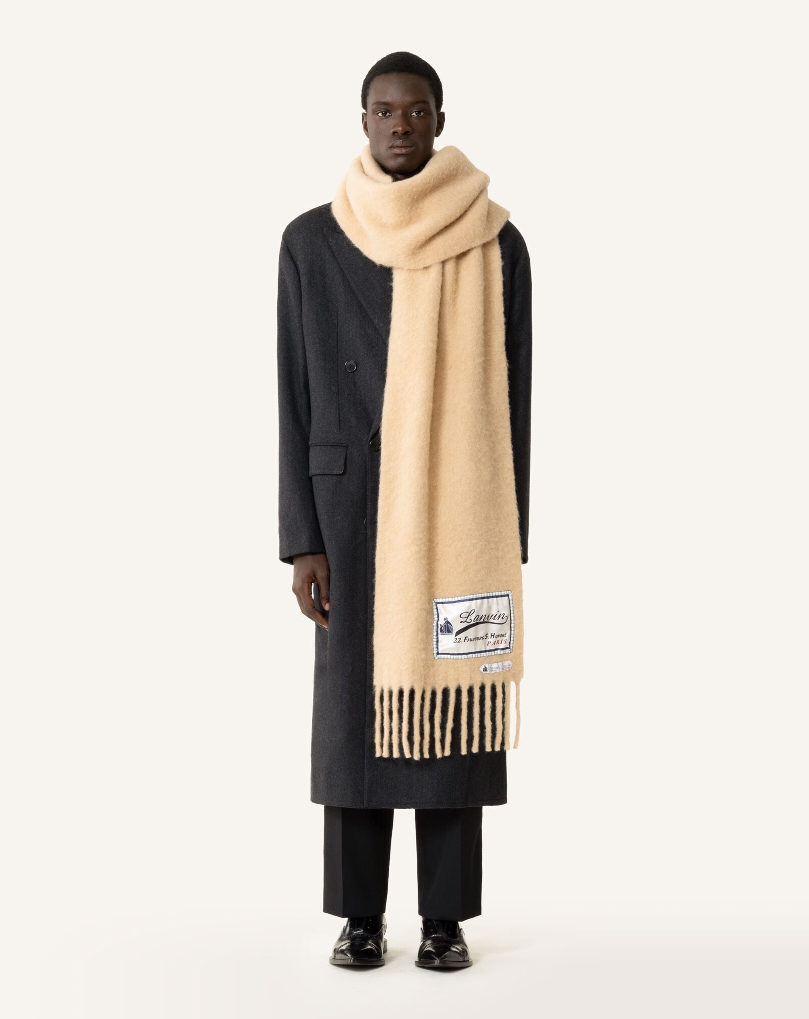 Lanvin ÉCHARPE À FRANGES EN LAINE AVEC ÉTIQUETTE 22 FAUBOURG Creme AMSARSC31VETP26