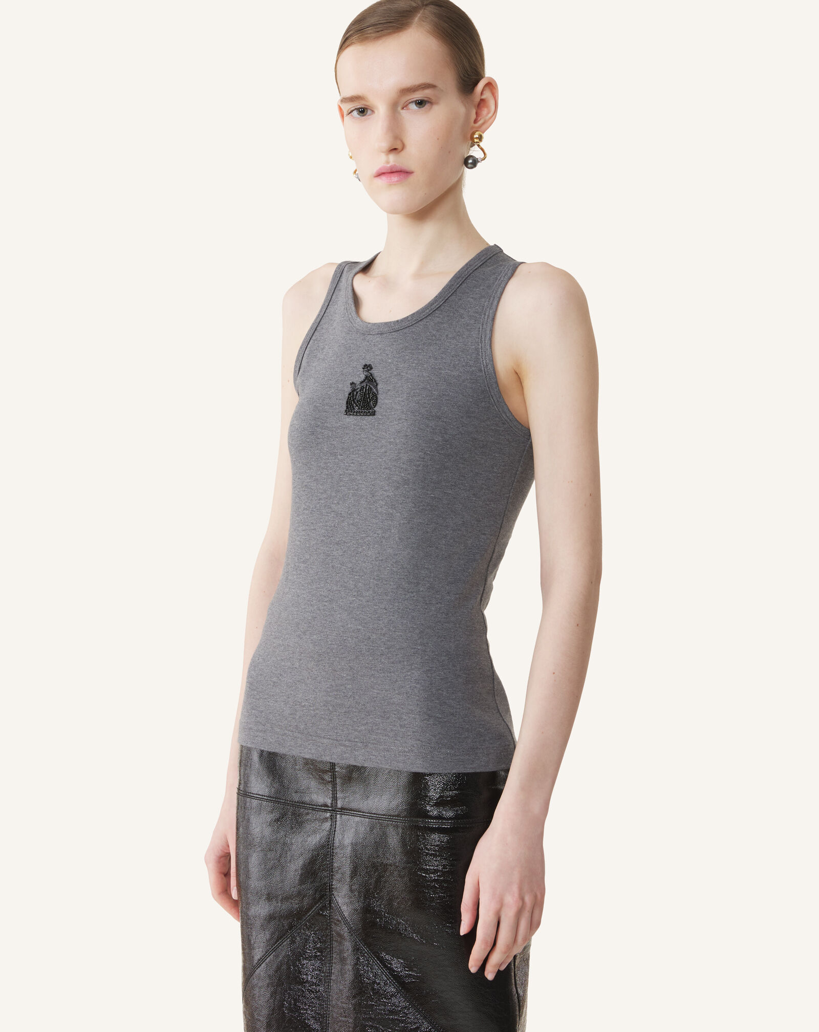 TANKTOP MOTHER AND DAUGHTER AUS BESTICKTEM JERSEY Lanvin TANKTOP MOTHER AND DAUGHTER AUS BESTICKTEM JERSEY Dunkelgrau meliert RWTS0067J060A26