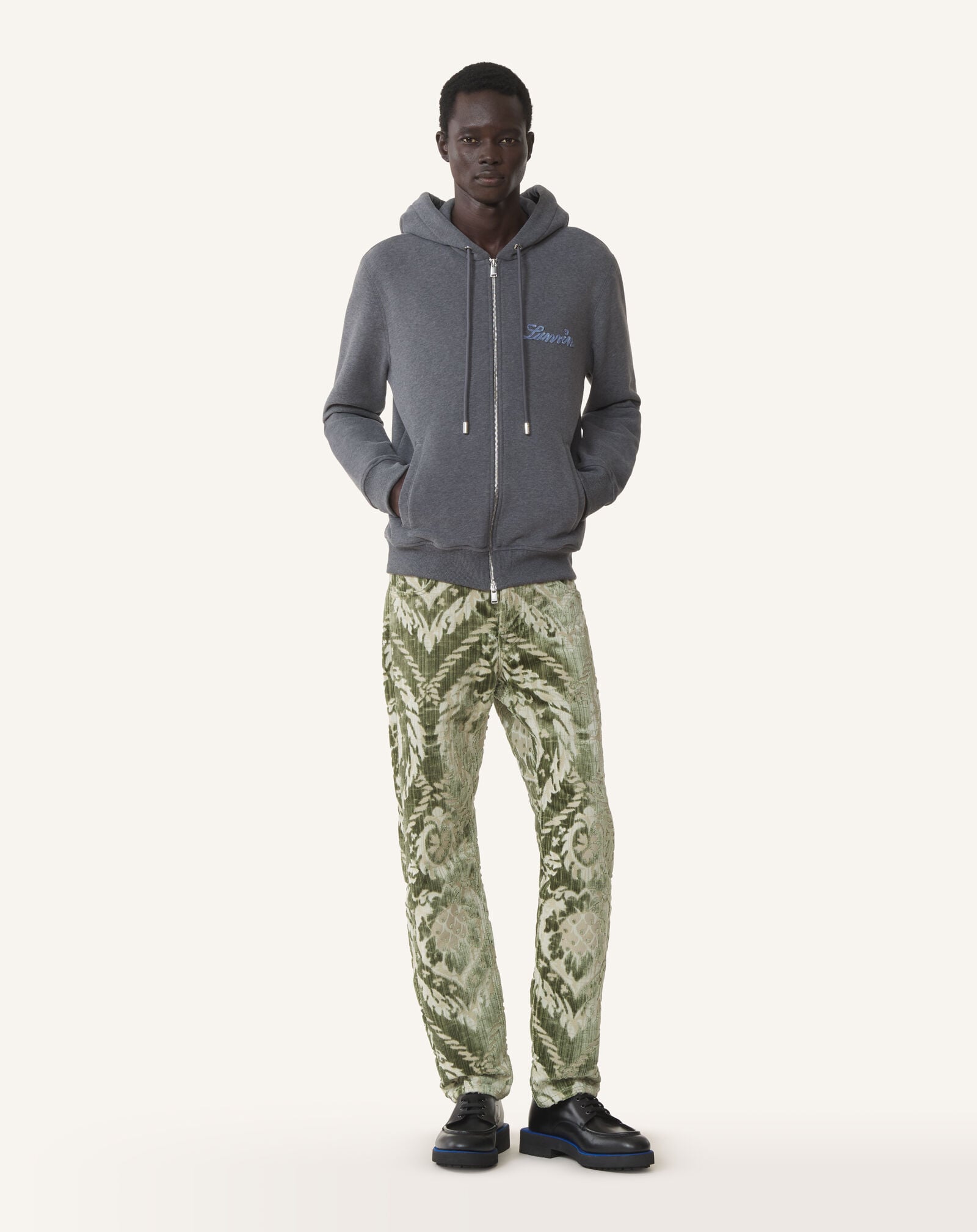 HOODIE ZIPPÉ RUBAN LANVIN EN COTON ET CACHEMIRE Lanvin HOODIE ZIPPÉ RUBAN LANVIN EN COTON ET CACHEMIRE Charbon RMHO0007F013A26