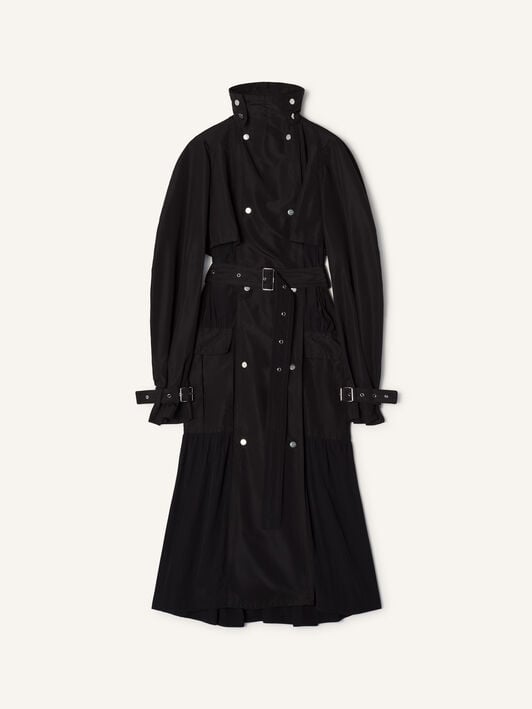 TRENCHCOAT AUS ZWEI MATERIALIEN AUS SEIDENFAILLE UND CHARMEUSE Lanvin TRENCHCOAT AUS ZWEI MATERIALIEN AUS SEIDENFAILLE UND CHARMEUSE Schwarz RWCO01586334E26