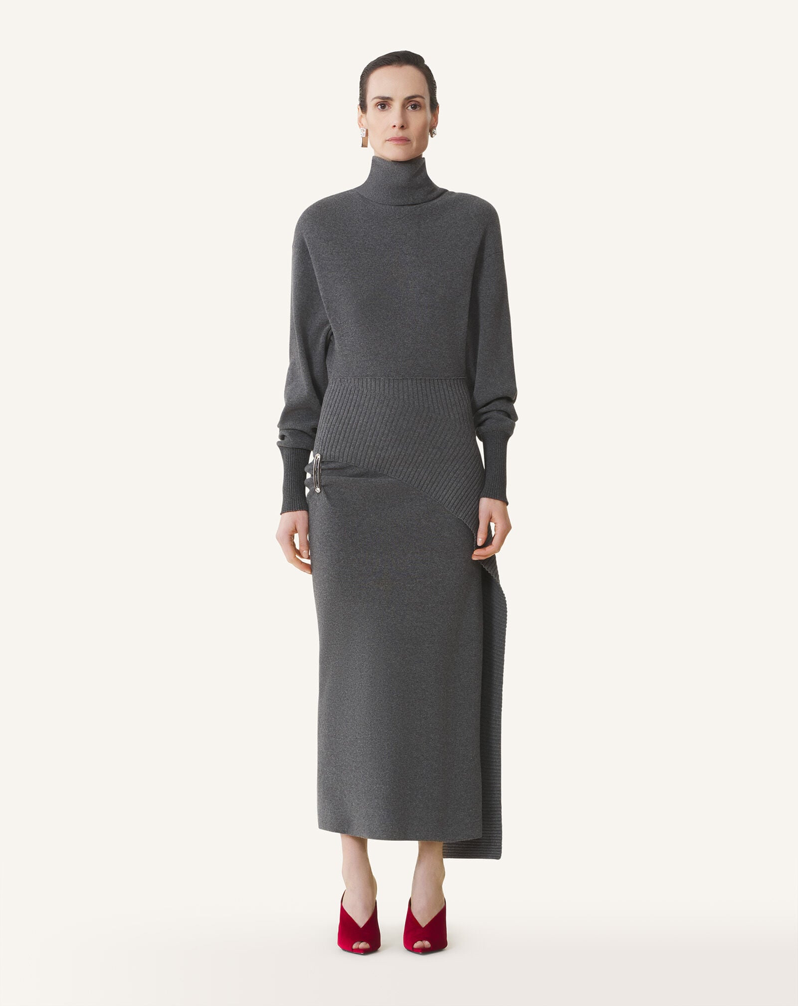Lanvin ROBE MIDI EN LAINE ET CACHEMIRE Tourterelle RWDR0040K065H25