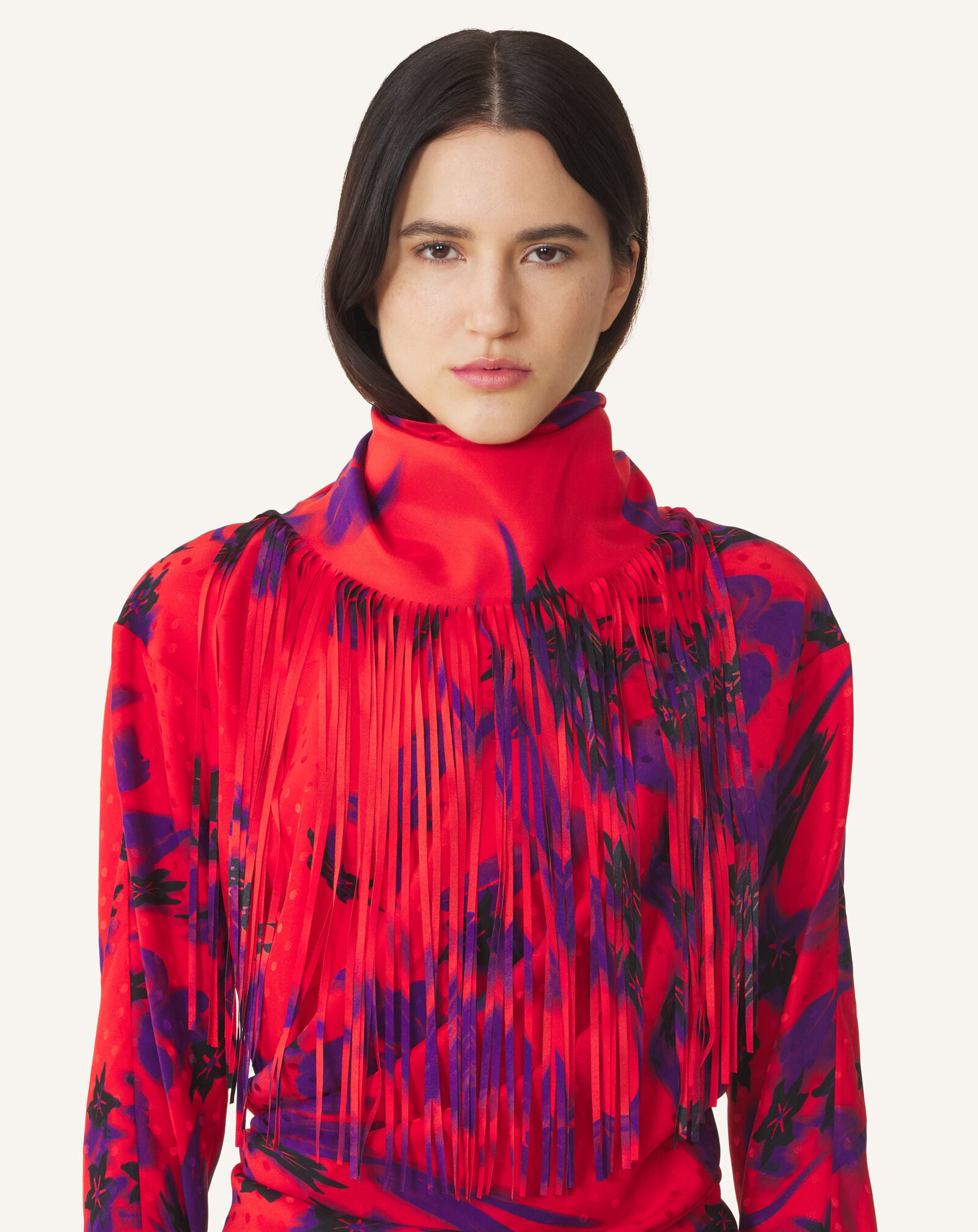 SCARF WITH FRINGES SHADOW DAISY Lanvin SCARF WITH FRINGES SHADOW DAISY Red AWSAPSC91LHDH26