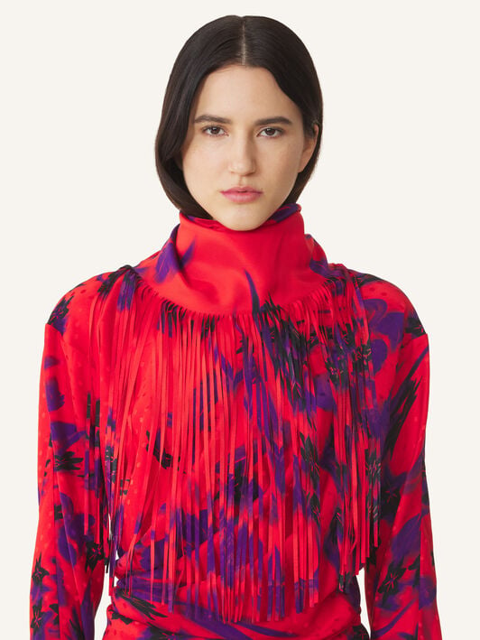 SCARF WITH FRINGES SHADOW DAISY Lanvin SCARF WITH FRINGES SHADOW DAISY Red AWSAPSC91LHDH26