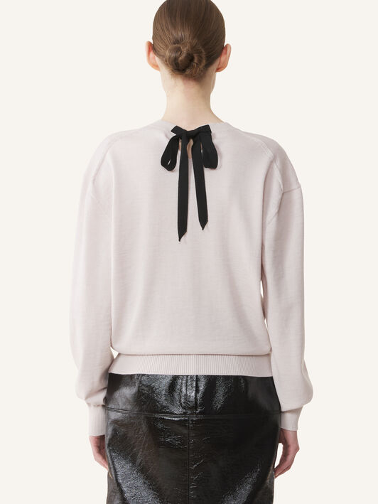 PULLOVER MIT V-AUSSCHNITT AUS MERINOWOLLE MIT GROSGRAIN-DETAIL Lanvin PULLOVER MIT V-AUSSCHNITT AUS MERINOWOLLE MIT GROSGRAIN-DETAIL Mondgrau RWPO0027K101A26