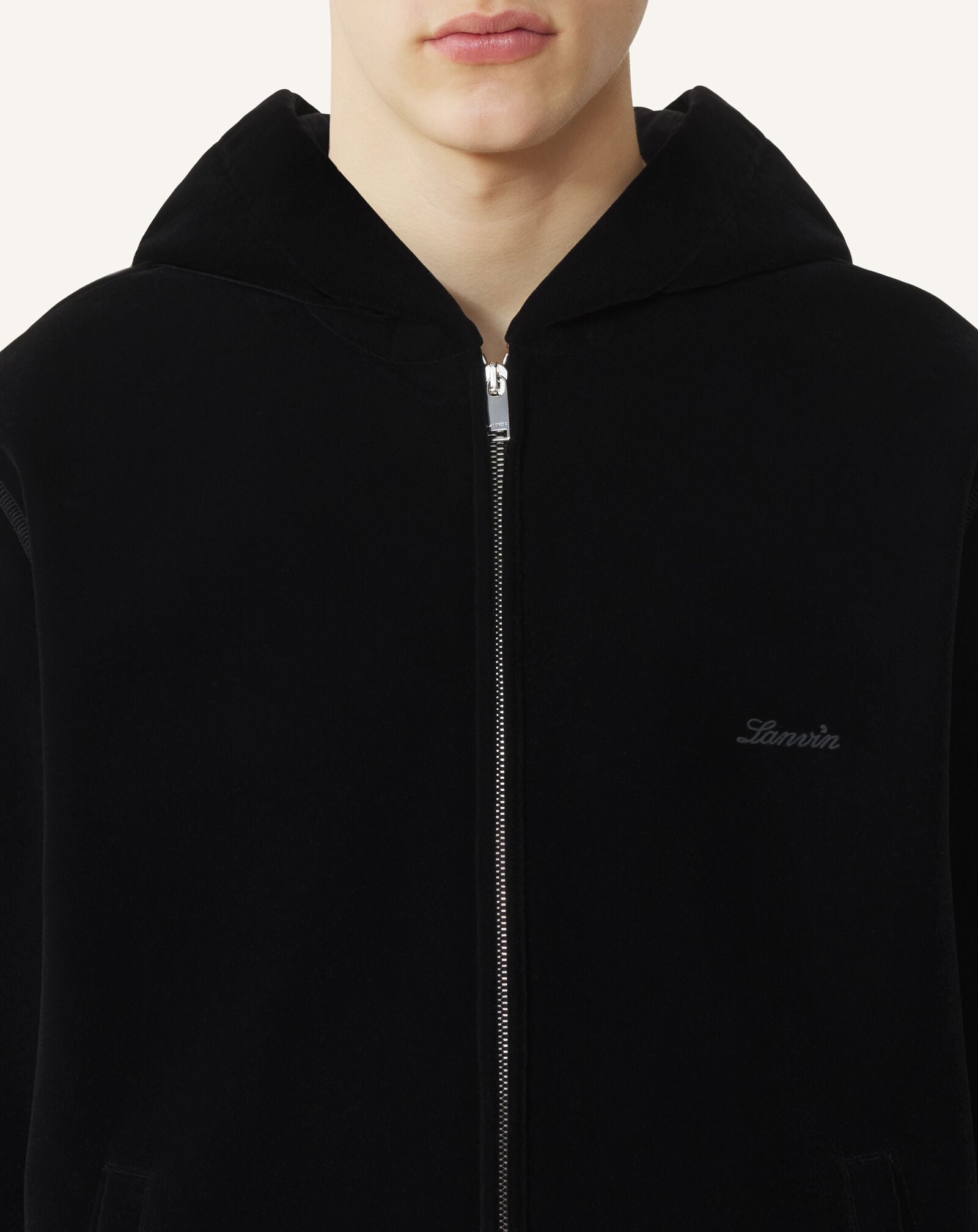 Lanvin ZIPPED VELVET HOODIE Black RMHO0013F012A26