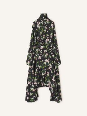 Lanvin ROBE MIDI DRAPÉE IMPRIMÉE EN SOIE Noir/Vert RWDR00776503H26