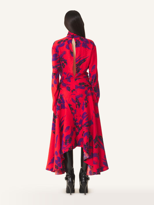 Lanvin JACQUARD DRAPED MIDI DRESS Red/Purple RWDR00776502H26