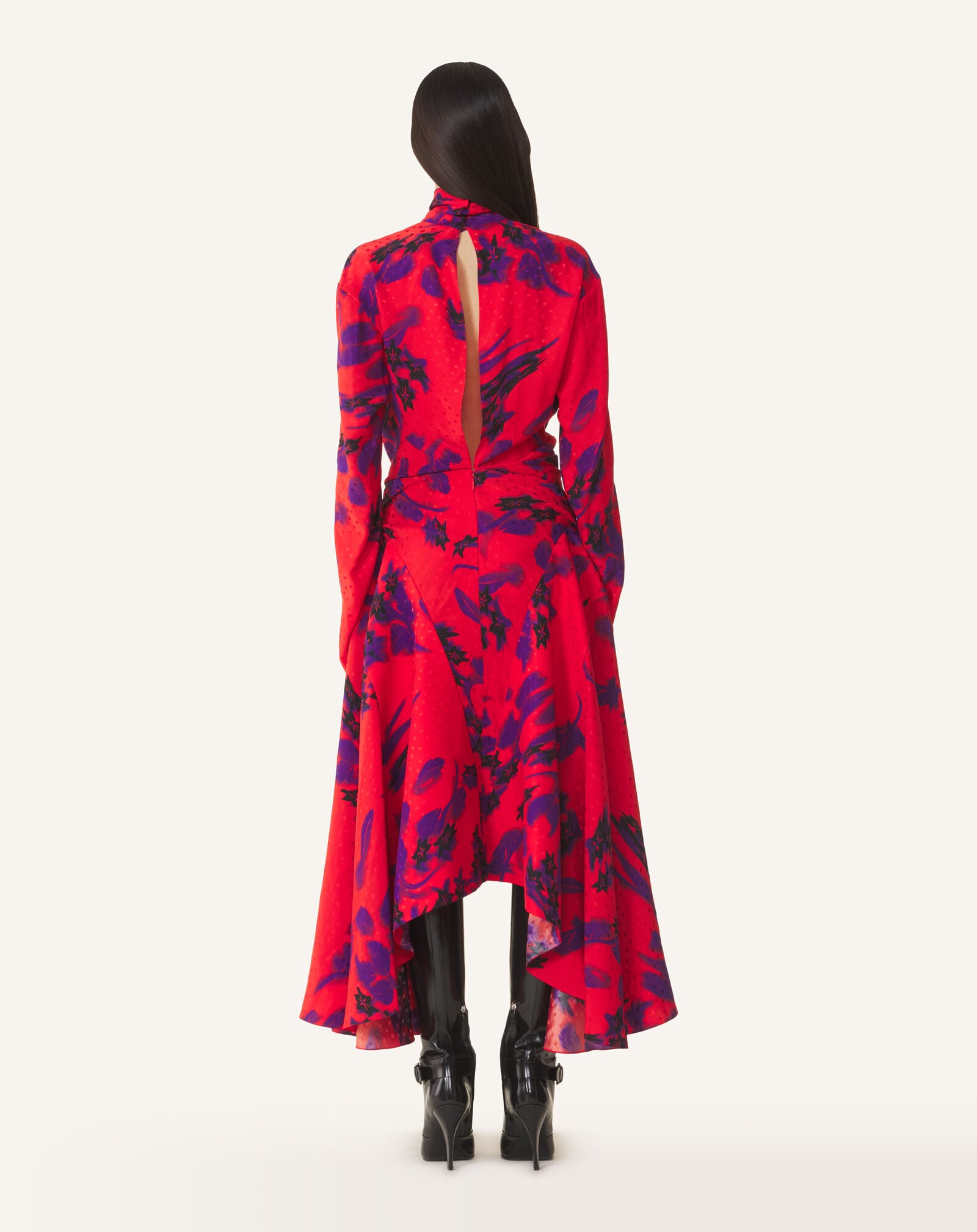 Lanvin JACQUARD DRAPED MIDI DRESS Red/Purple RWDR00776502H26