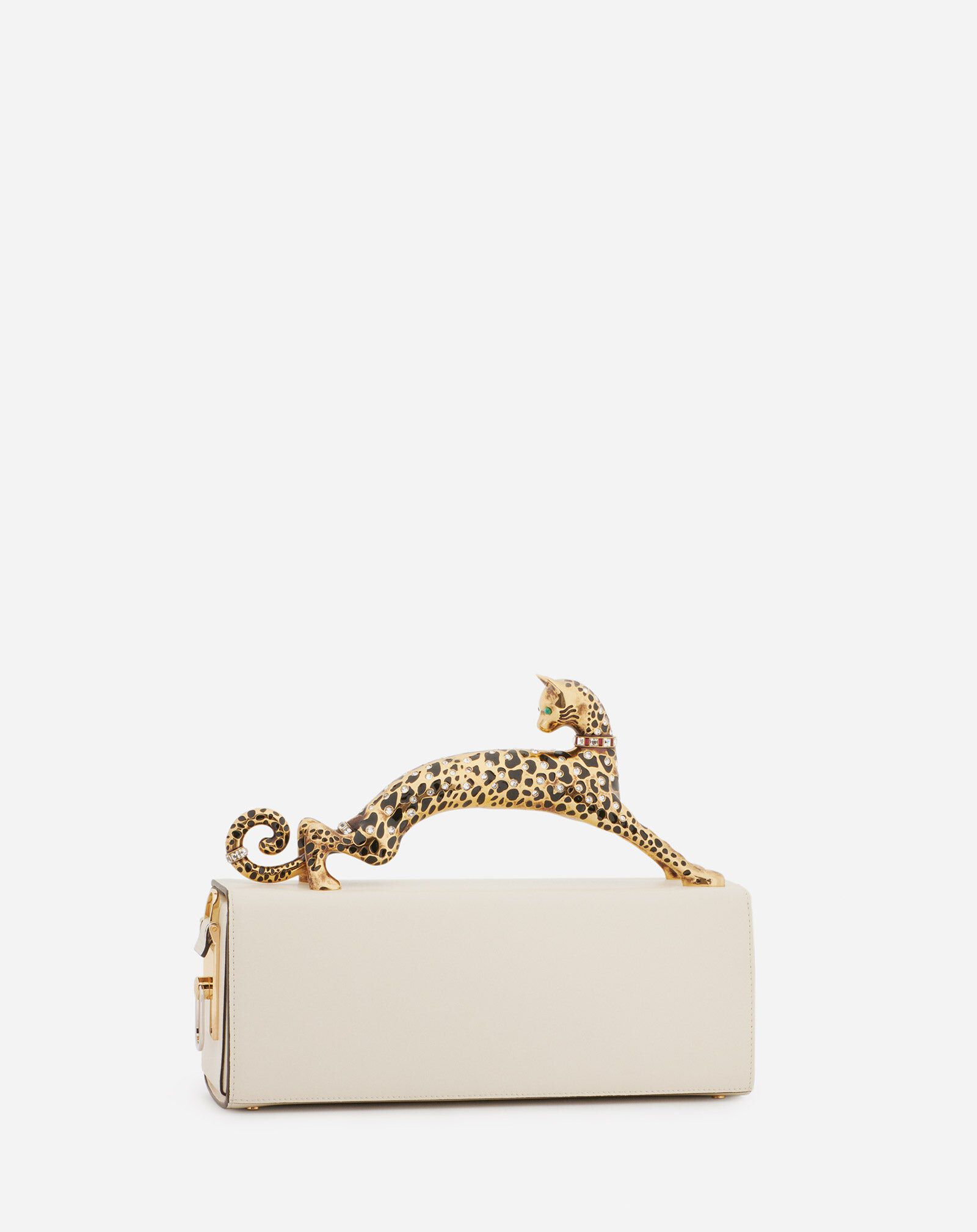 Lanvin PENCIL CAT BAG IN SHINY LEATHER AND RHINESTONES Ivory LWBGBRC5PALME21