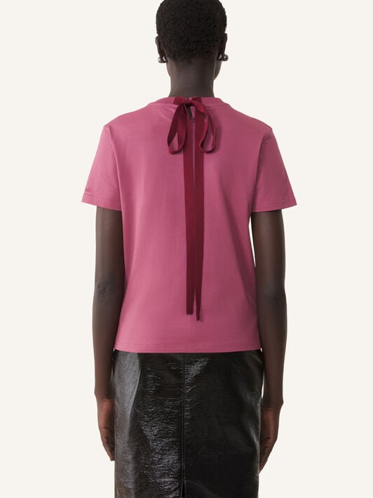 CAMISETA DE ALGODÓN CON DETALLE DE CINTA Lanvin CAMISETA DE ALGODÓN CON DETALLE DE CINTA Rosa otoño RWTS0024J040H25