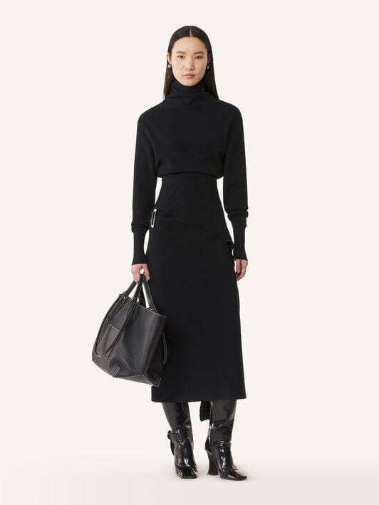 ROBE MI-LONGUE EN LAINE ET CACHEMIRE Lanvin ROBE MI-LONGUE EN LAINE ET CACHEMIRE Noir RWDR0040K065H25
