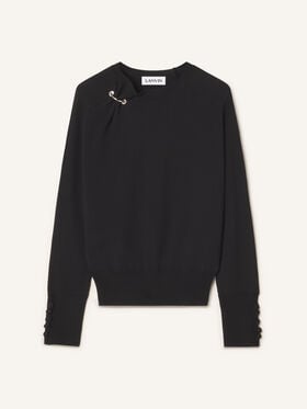 Lanvin PULL COURT DÉTAIL PIERCING EN LAINE Noir RWPO0064K129H26