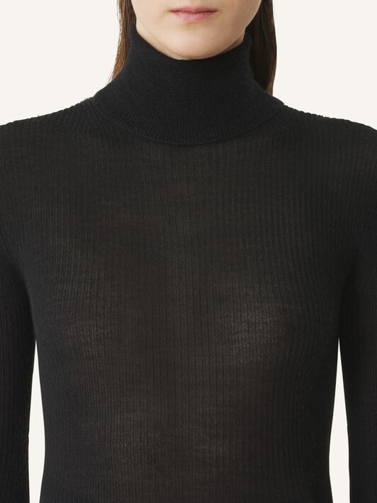 ROLLKRAGENPULLOVER AUS MERINOWOLLE UND SEIDE Lanvin ROLLKRAGENPULLOVER AUS MERINOWOLLE UND SEIDE Schwarz RWPO0023K069H25