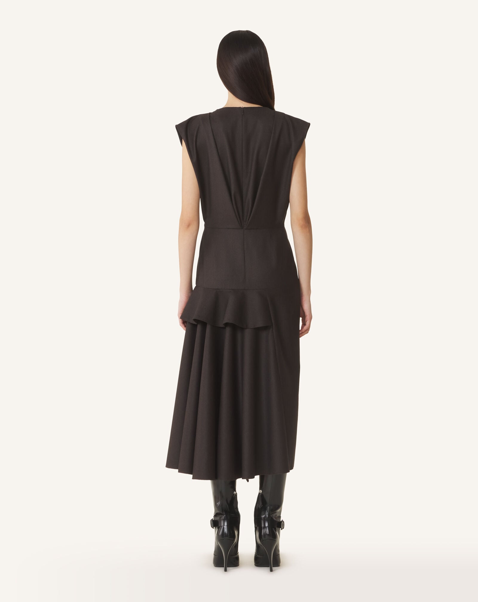 RUFFLE DETAIL V-NECK DRESS Lanvin RUFFLE DETAIL V-NECK DRESS Chocolate RWDR00746383H26