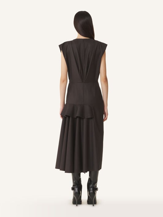 RUFFLE DETAIL V-NECK DRESS Lanvin RUFFLE DETAIL V-NECK DRESS Chocolate RWDR00746383H26