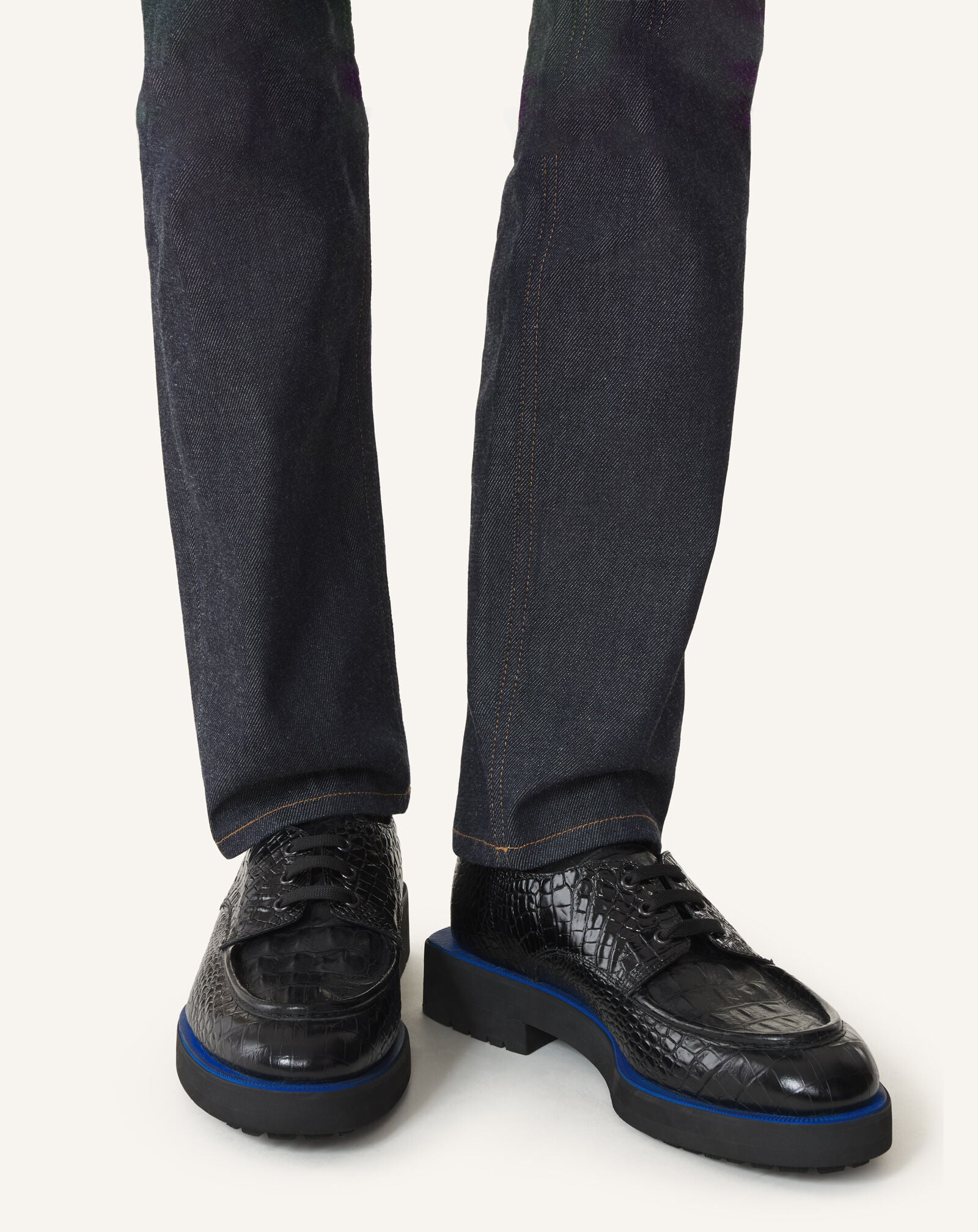 Lanvin LACE UP CROCO Black/Blue FMSHGY00CROCA26