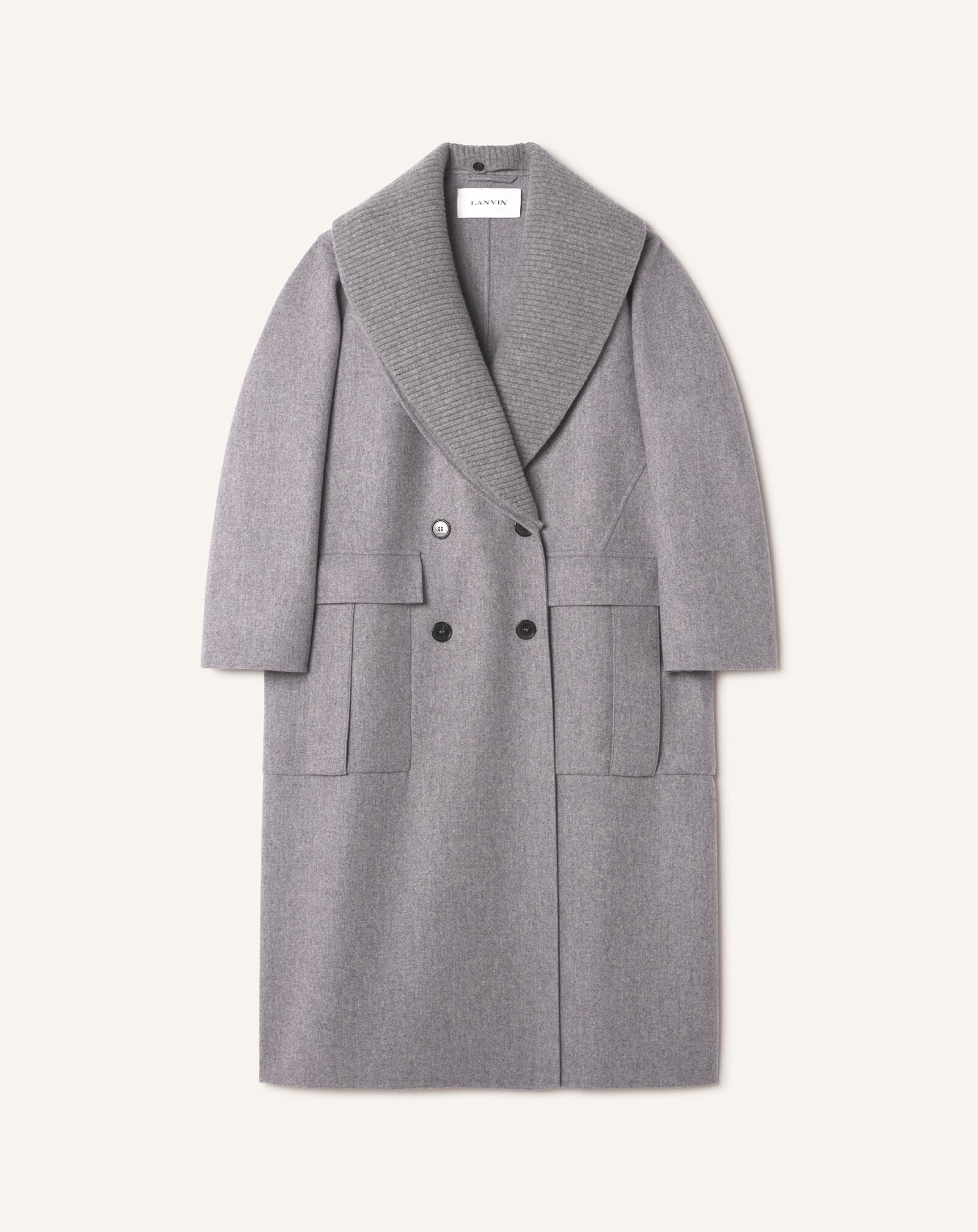 RIBBED COLLAR DOUBLE-FACED LONG COAT Lanvin RIBBED COLLAR DOUBLE-FACED LONG COAT Heather Grey RWCO05216374A26