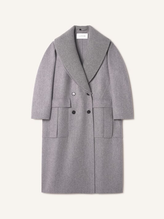 RIBBED COLLAR DOUBLE-FACED LONG COAT Lanvin RIBBED COLLAR DOUBLE-FACED LONG COAT Heather Grey RWCO05216374A26