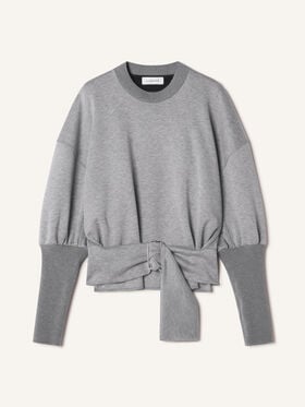 Lanvin SWEATSHIRT MIT GÜRTEL AUS DOPPELSEITIGEM JERSEY Hellgrau/Schwarz RWSS0007J056A26