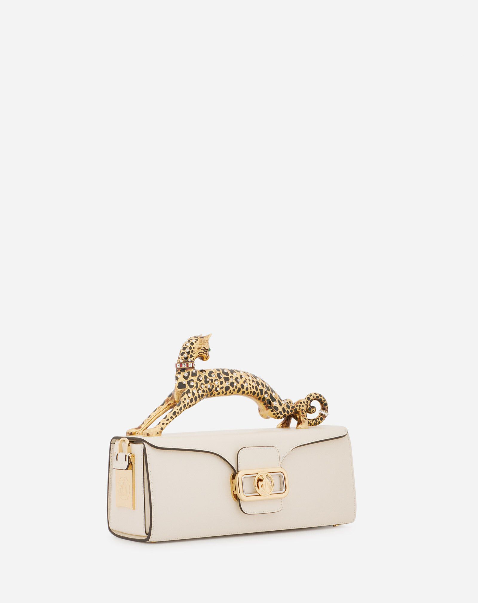 Lanvin PENCIL CAT BAG IN SHINY LEATHER AND RHINESTONES Ivory LWBGBRC5PALME21