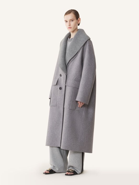 RIBBED COLLAR DOUBLE-FACED LONG COAT Lanvin RIBBED COLLAR DOUBLE-FACED LONG COAT Heather Grey RWCO05216374A26