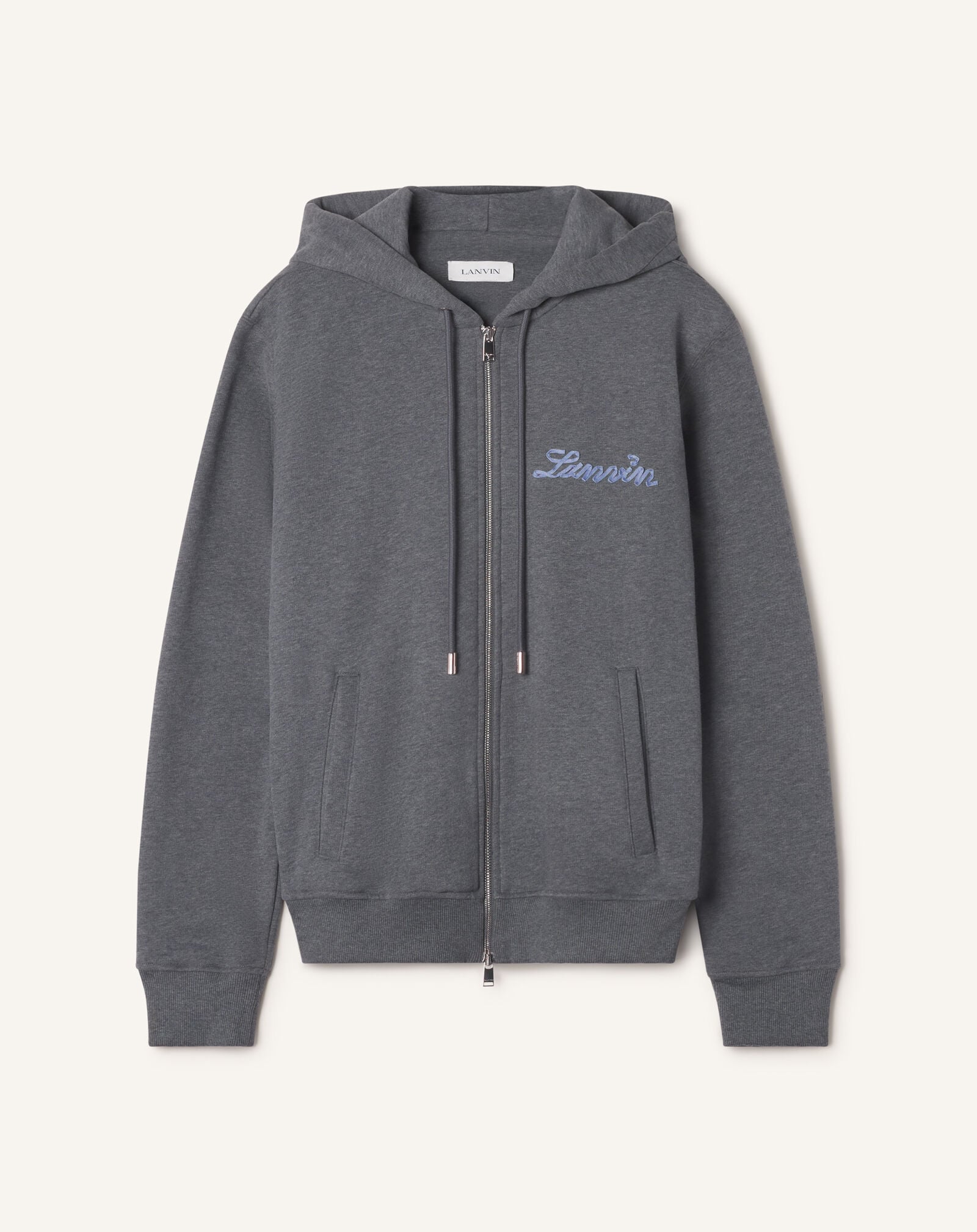 HOODIE ZIPPÉ RUBAN LANVIN EN COTON ET CACHEMIRE Lanvin HOODIE ZIPPÉ RUBAN LANVIN EN COTON ET CACHEMIRE Charbon RMHO0007F013A26