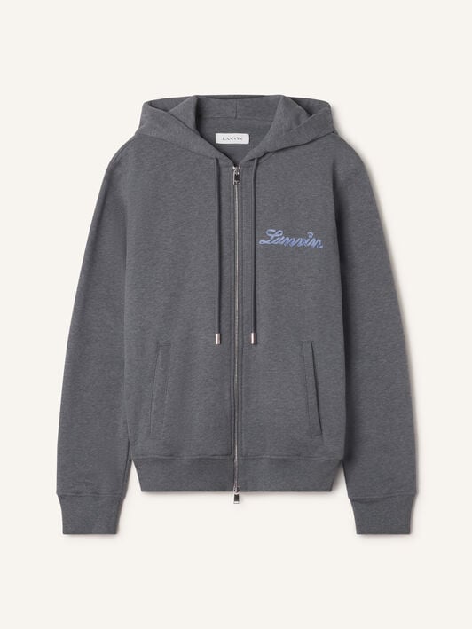 HOODIE ZIPPÉ RUBAN LANVIN EN COTON ET CACHEMIRE Lanvin HOODIE ZIPPÉ RUBAN LANVIN EN COTON ET CACHEMIRE Charbon RMHO0007F013A26