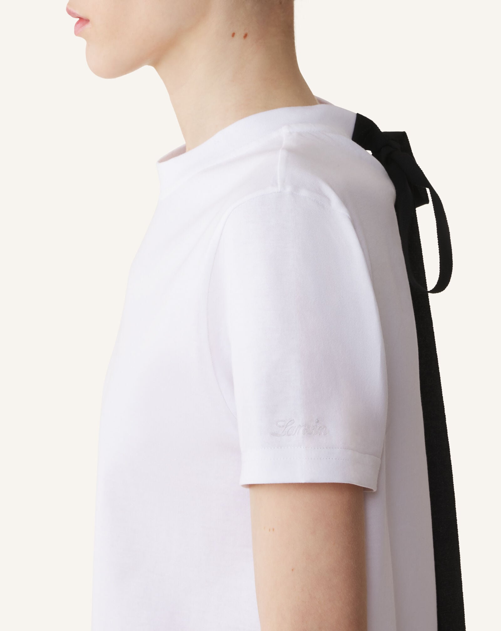 COTTON T-SHIRT WITH RIBBON DETAIL Lanvin COTTON T-SHIRT WITH RIBBON DETAIL Optic White/Black RWTS0024J040H25