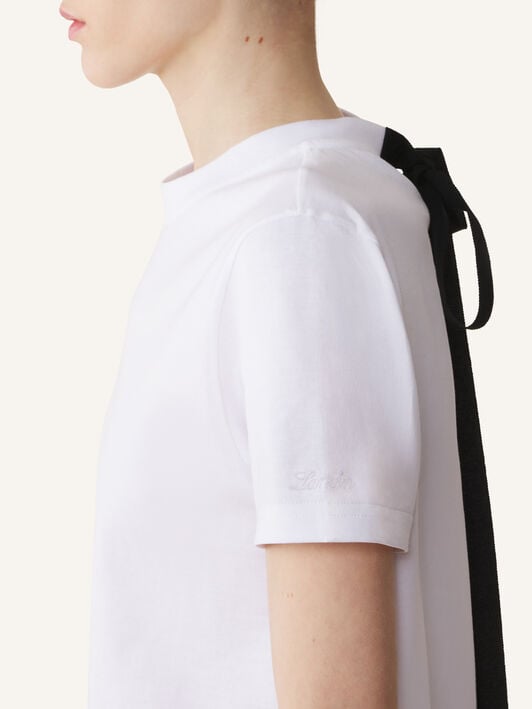 COTTON T-SHIRT WITH RIBBON DETAIL Lanvin COTTON T-SHIRT WITH RIBBON DETAIL Optic White/Black RWTS0024J040H25