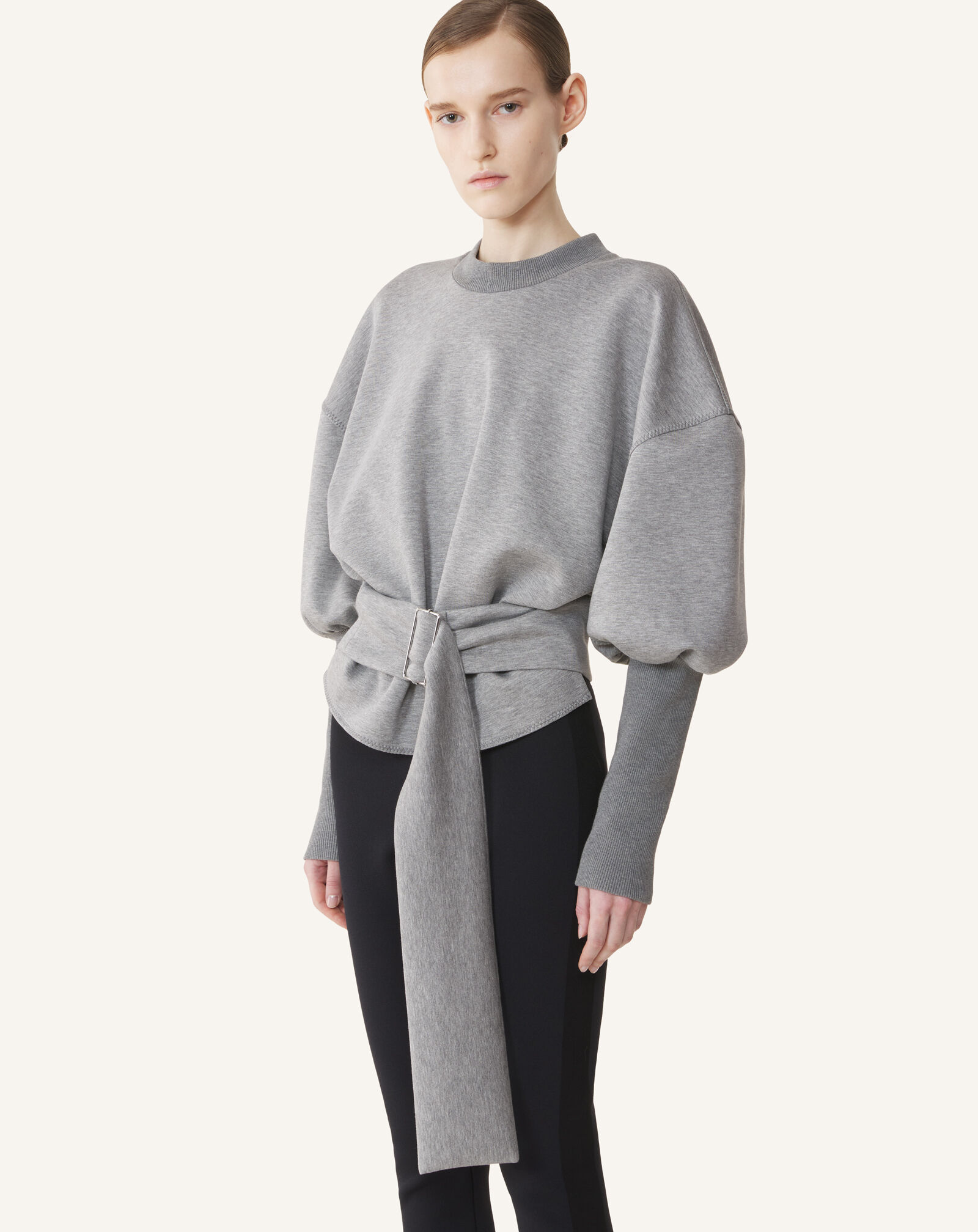 SWEAT CEINTURÉ EN JERSEY DOUBLE FACE Lanvin SWEAT CEINTURÉ EN JERSEY DOUBLE FACE Gris clair/Noir RWSS0007J056A26