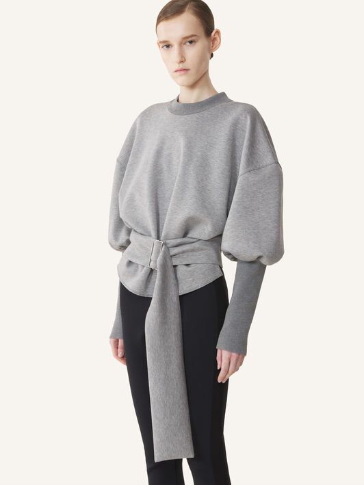 SWEAT CEINTURÉ EN JERSEY DOUBLE FACE Lanvin SWEAT CEINTURÉ EN JERSEY DOUBLE FACE Gris clair/Noir RWSS0007J056A26