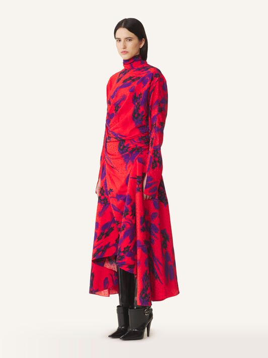 Lanvin JACQUARD DRAPED MIDI DRESS Red/Purple RWDR00776502H26