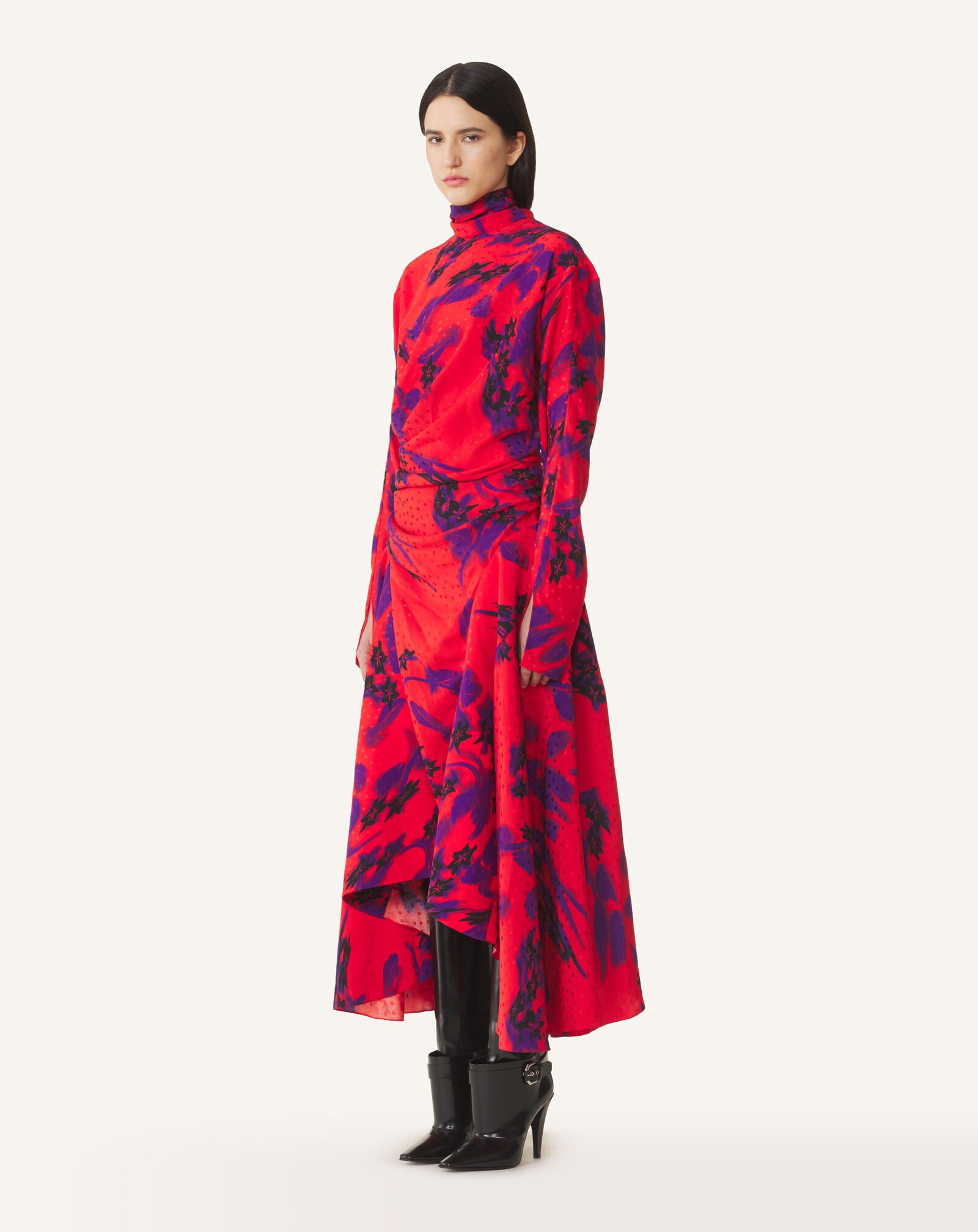 Lanvin JACQUARD DRAPED MIDI DRESS Red/Purple RWDR00776502H26