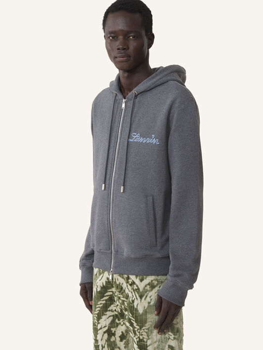 FELPA CON CAPPUCCIO E ZIP LANVIN RIBBON IN COTONE E CASHMERE Lanvin FELPA CON CAPPUCCIO E ZIP LANVIN RIBBON IN COTONE E CASHMERE Antracite RMHO0007F013A26