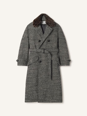 Lanvin TRENCH AMPLE EN LAINE TEXTURÉE Noir/Blanc RMCO01076377A26