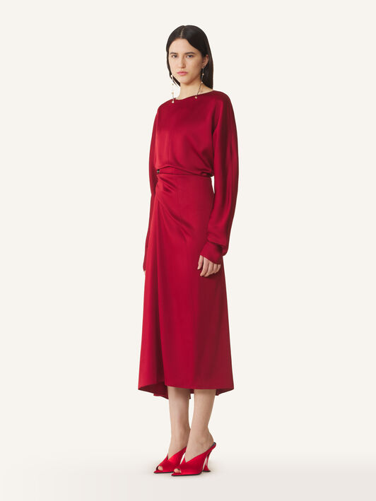 Lanvin BUTTONS DETAIL FITTED WAIST DRESS Cabernet RWDR00786390H26