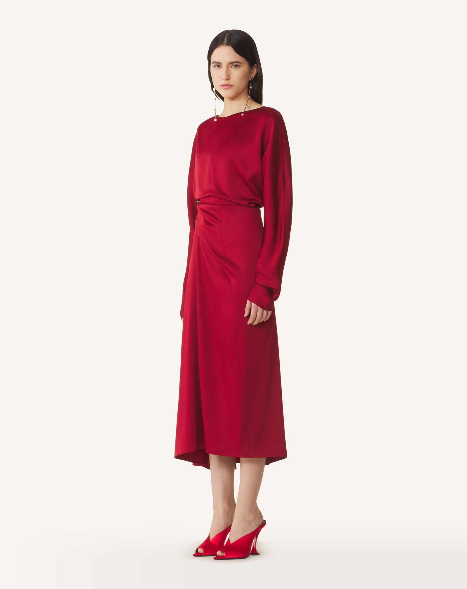 Lanvin BUTTONS DETAIL FITTED WAIST DRESS Cabernet RWDR00786390H26