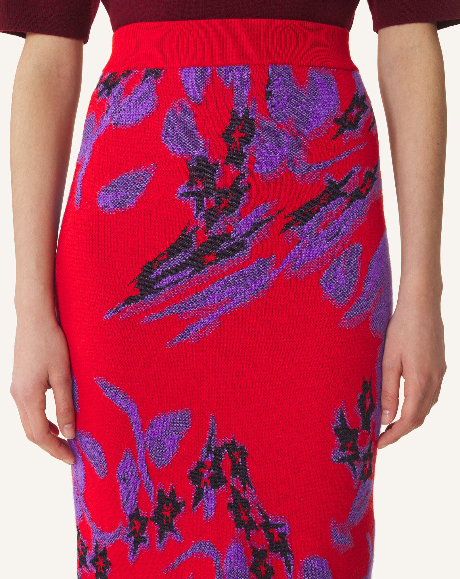 JACQUARD MIDI SKIRT Lanvin JACQUARD MIDI SKIRT Red/Purple RWST0064K131H26